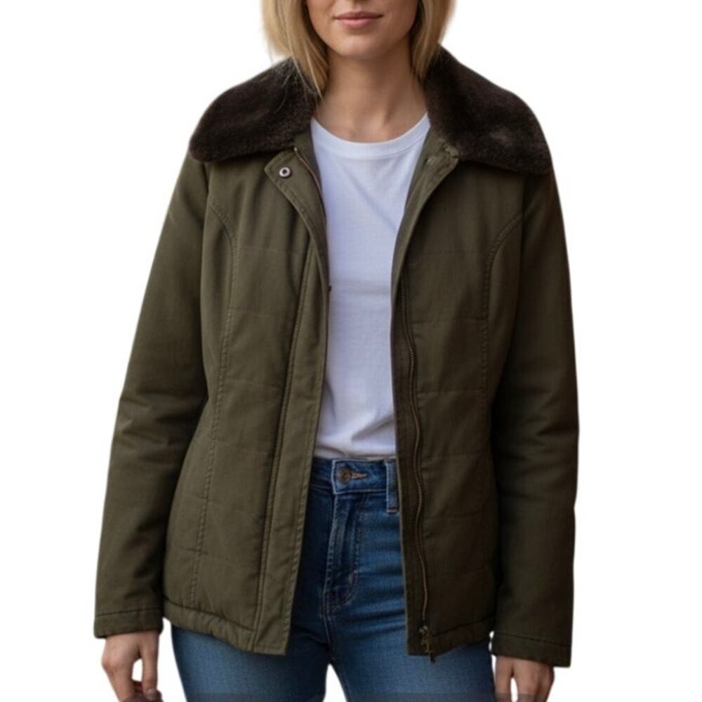 Neyelle Women's Small Green Black Collar Long Sleeve Pocket Thick Coat